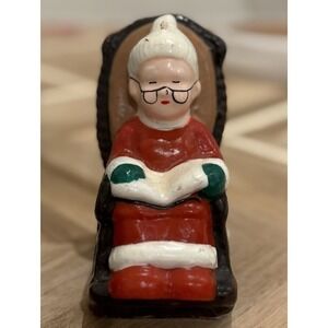 VTG Christmas Candle Figurine Mrs Claus Rocking Chair Reading Cottagecore Granny